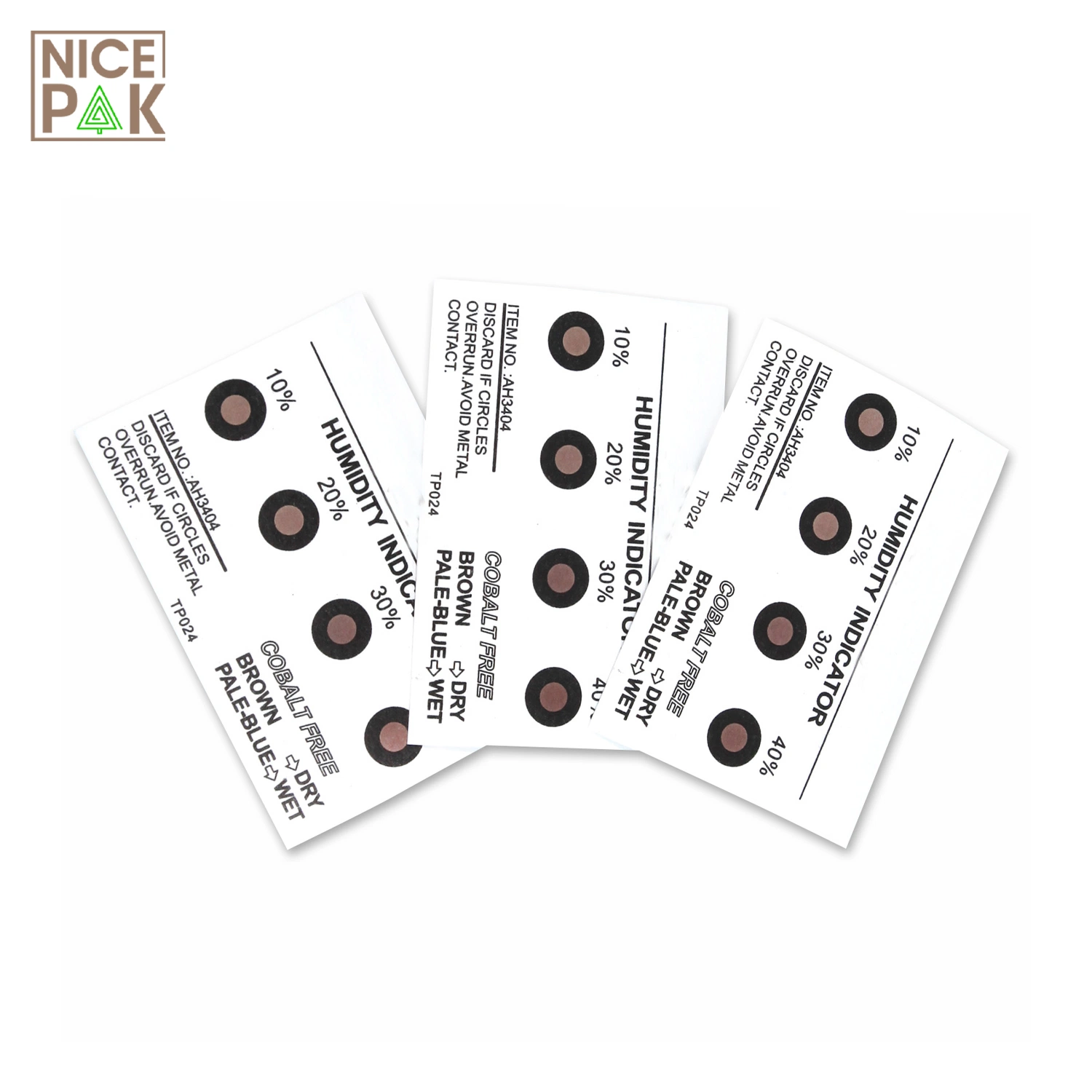 3 Dots 5%-10%-15% Cobalt Free Brown to Azure Hic Humidity Sensor Cards for Electronics Packaging