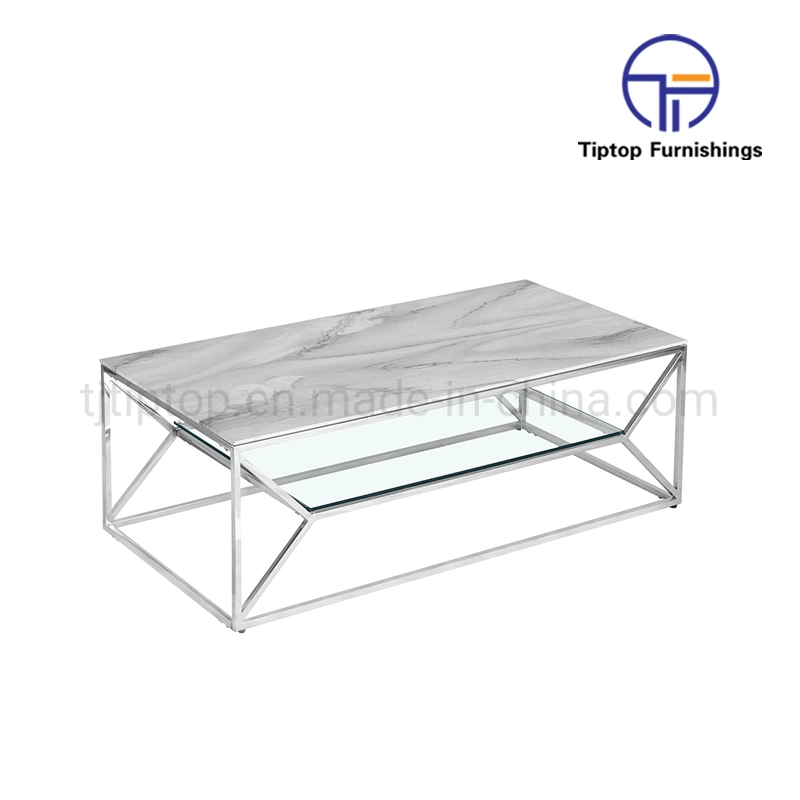 Luxury Designs Stainless Steel Table Frame Marble Glass Gold Coffee Table Set Home Furniture