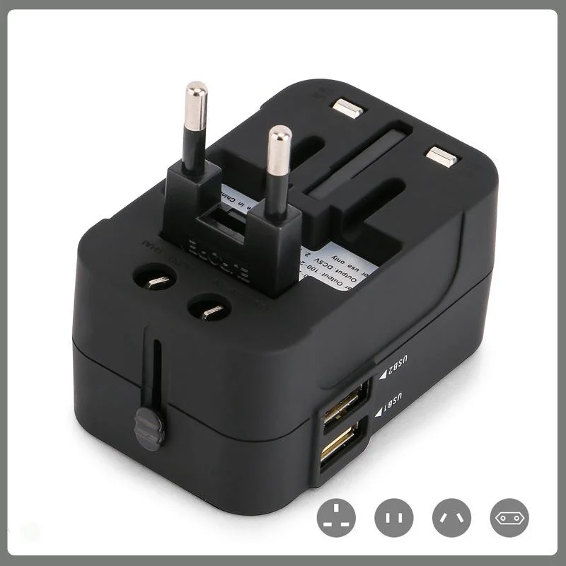 Universal Worldwide Travel Power Converters Wall Charger AC Power Plug Adapter with Dual USB Charging Ports for USA EU UK Aus