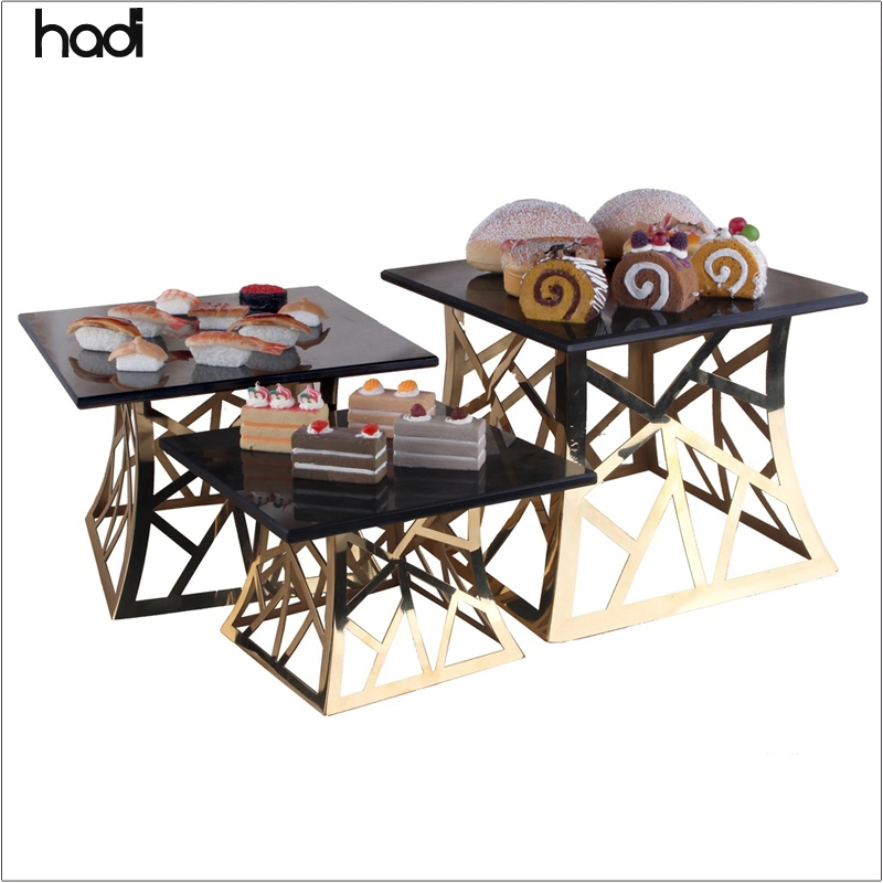 Hadi Factory Manufacturer Outdoor Party Server Rack Luxury Rose Gold Catering Buffet Risers Stainless Steel Square Buffet Elevation Stands for Sale