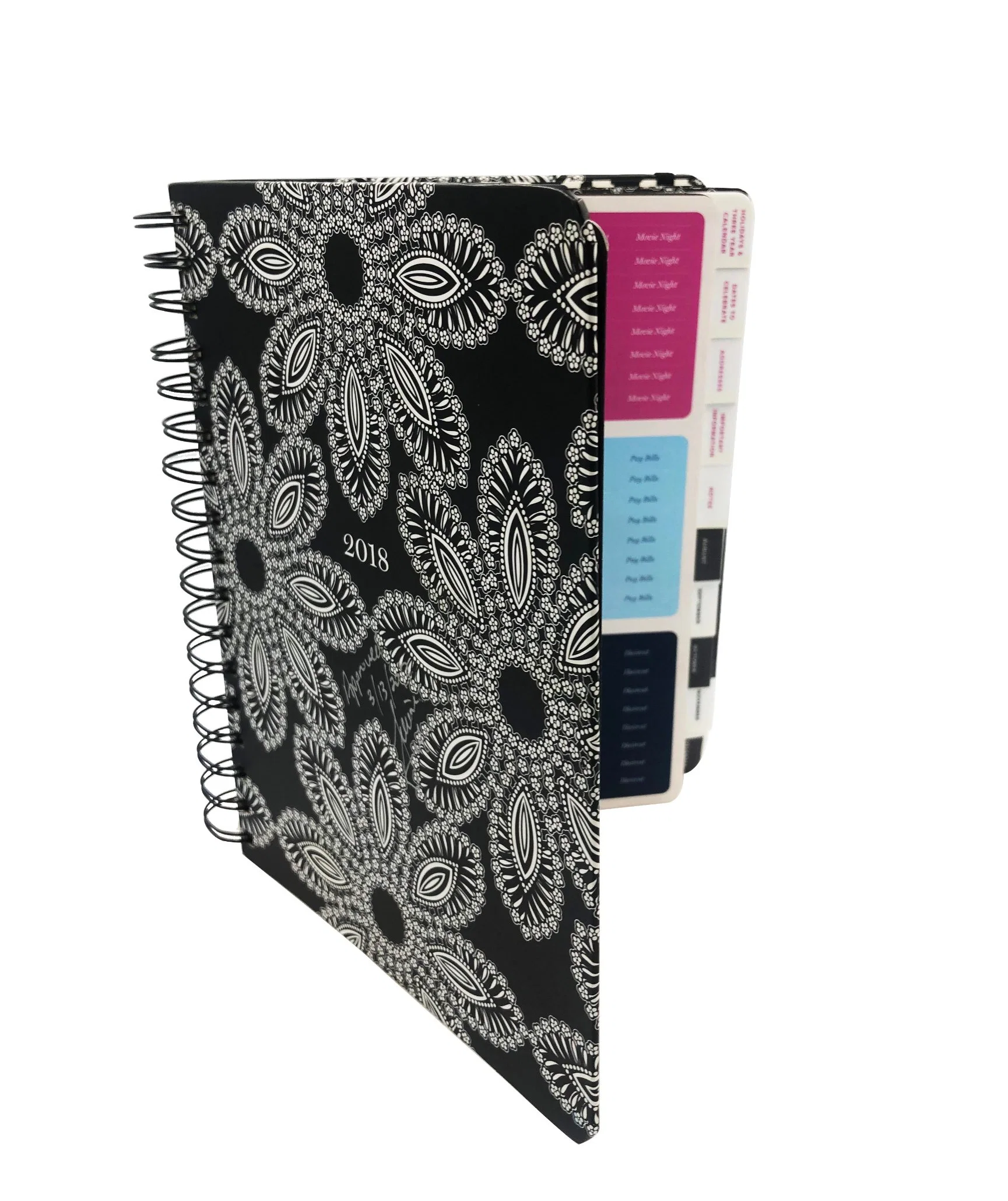 Cahier à spirale avec impression florale Planificateur de productivité Agenda quotidien pour fournitures de papeterie