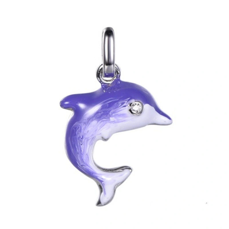 Girl&prime; S 925 Silver Enamel Dolphin Pendant Earring Jewelry Set