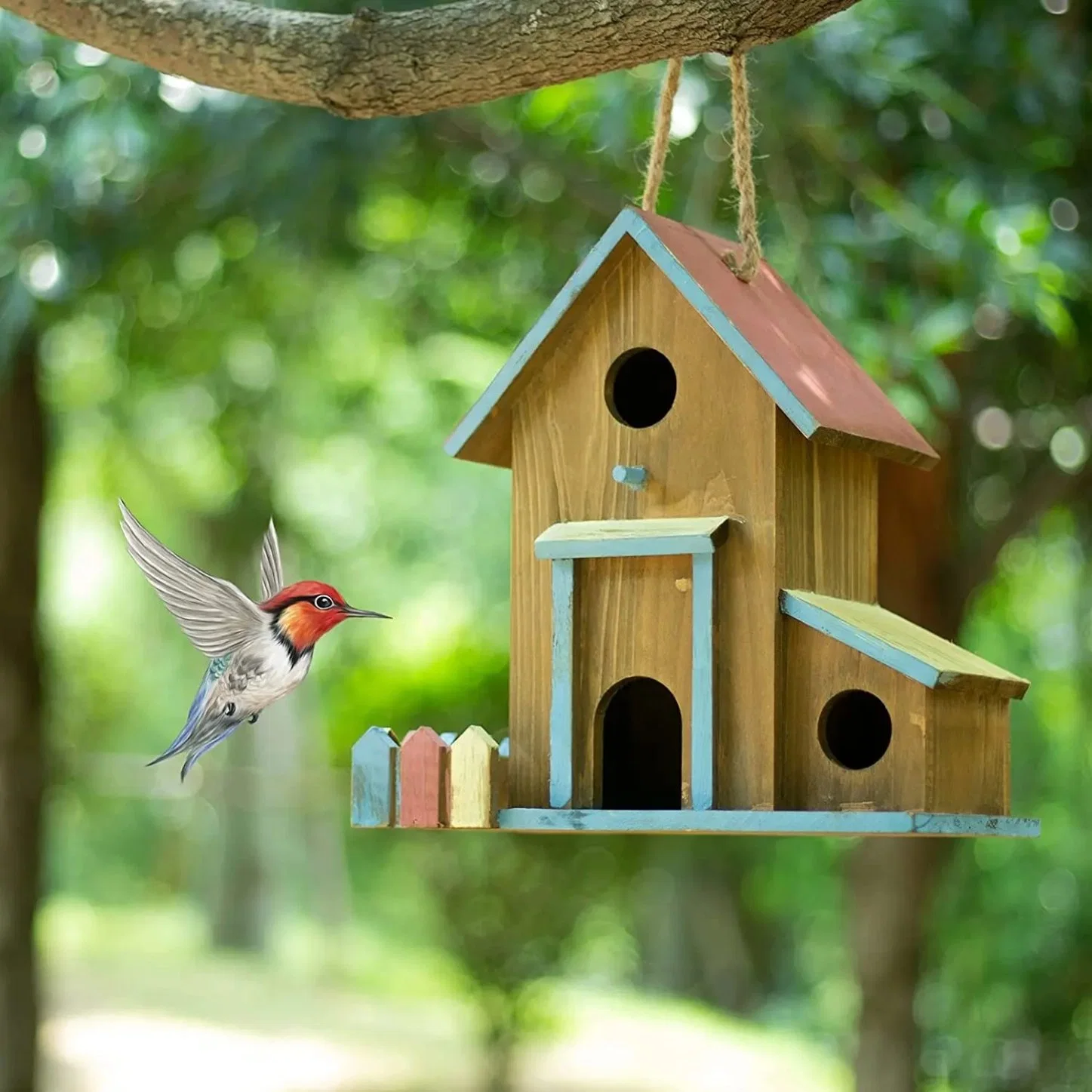 Casa de aves de madera para jardín al aire libre Colgante Colorful Bird Houses