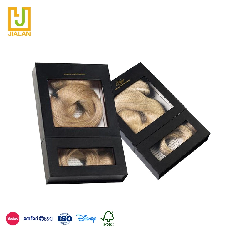 Black Wholesale Custom Logo Premium Luxury Cardboard Paper Gift Wig Hair Extension Magnetic Packaging Box Customized Package