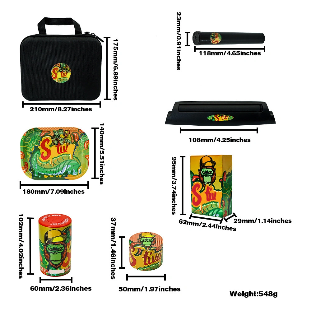 Kit de fumar tabaco personalizado Jar de almacenamiento de la bandeja de rodadura de Zinc Molinillo de tabaco de fumar establece traje multifuncional