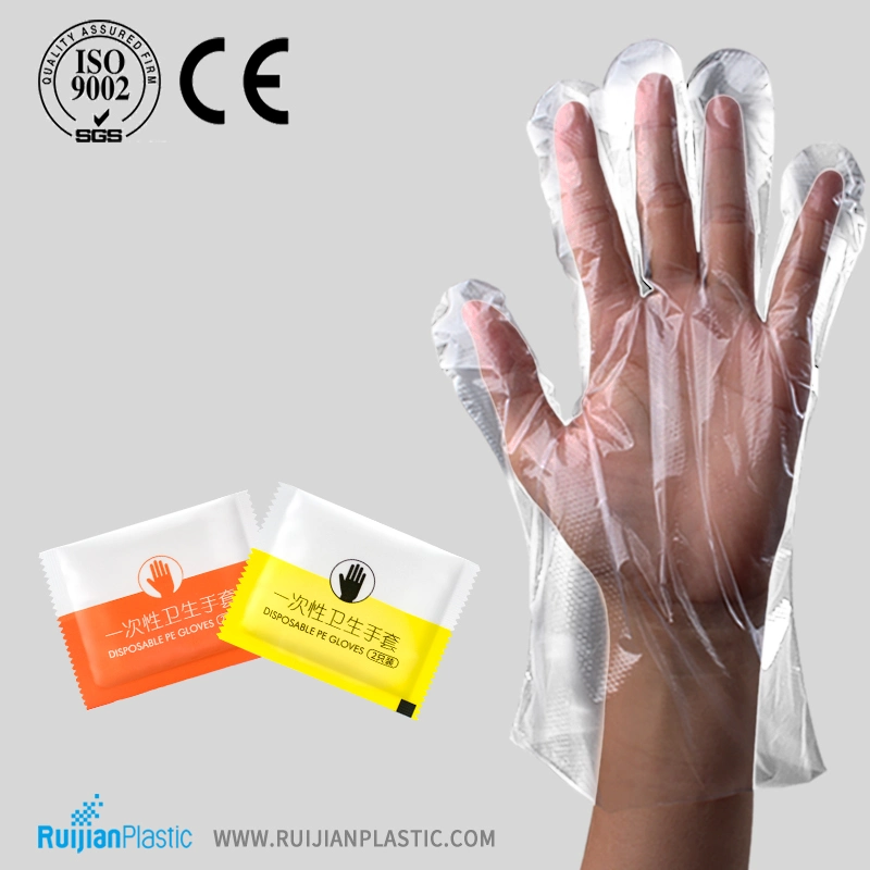 Guantes desechables de plástico PE plegada Individual guantes para Catering Contacto con alimentos con la FDA