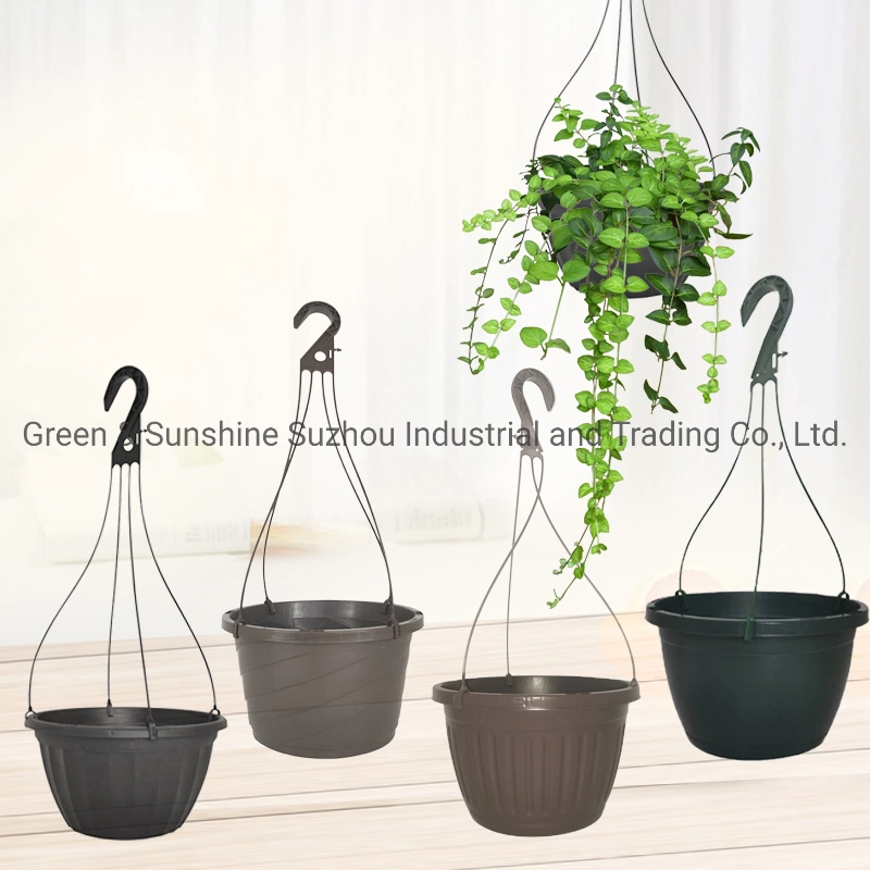 Factory Directly Sale Biodegradable Durable WPC Flower Pots 10" Economy Hanging Basket with Hanger Plastic Flower Pot Plant Pot Garden Planter