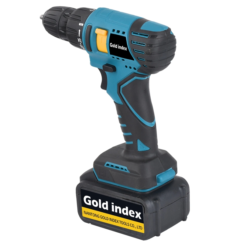 Gold Index 21V Impact Electric Cordless Brushless Compact Power Drill with 2-Speed Lithium-Ion Battery Drill Driver