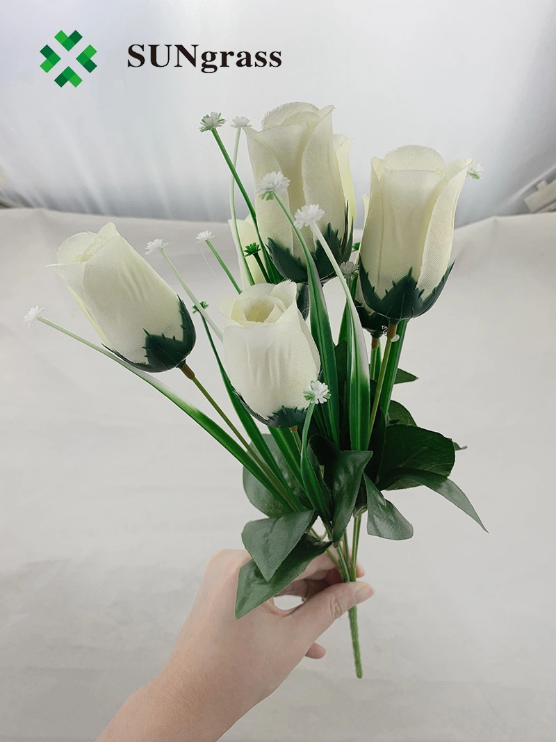 Tulip Rose Fleur artificielle avec petit bouquet de feuilles vertes