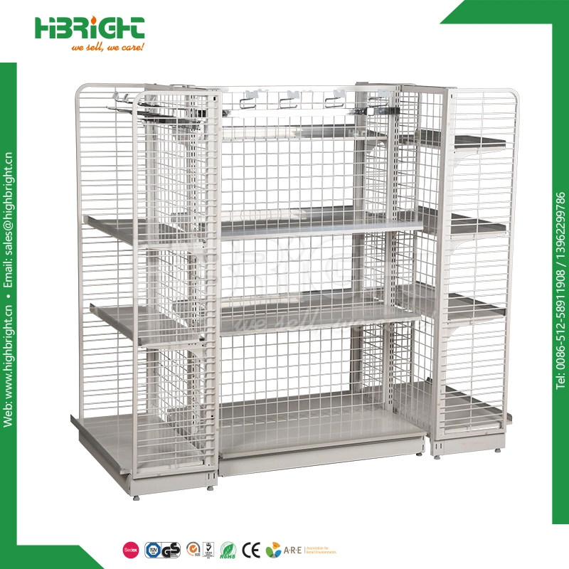 Metallic Wooden Display Stand Rack Gondola Supermarket Display Shelf