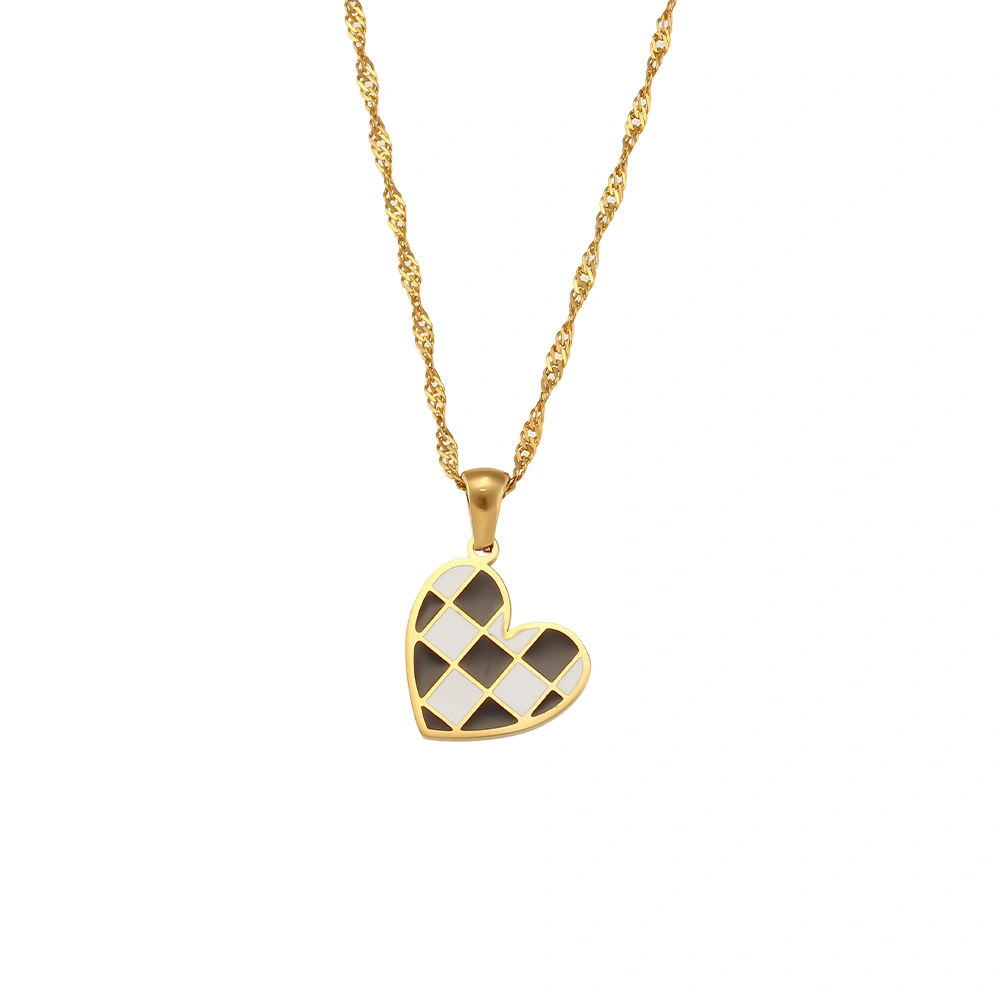 Mayorista/Proveedor de fábrica Bisutería personalizada en blanco y negro colgante de acero inoxidable de celosía joyas chapado en oro de 18K Heart-Shaped Collar Colgante gota de aceite