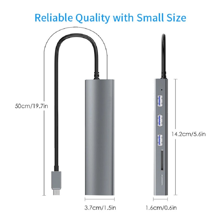 Type C Gen1 USB3.0 to 3-Port Aluminum Hub Card Reader DC Port