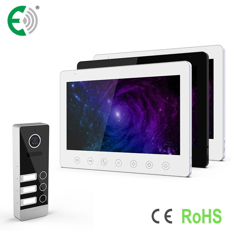 4-Wire 10.1"HD Touch Buttons Home Security Video Doorphone Intercom System for 3 Family