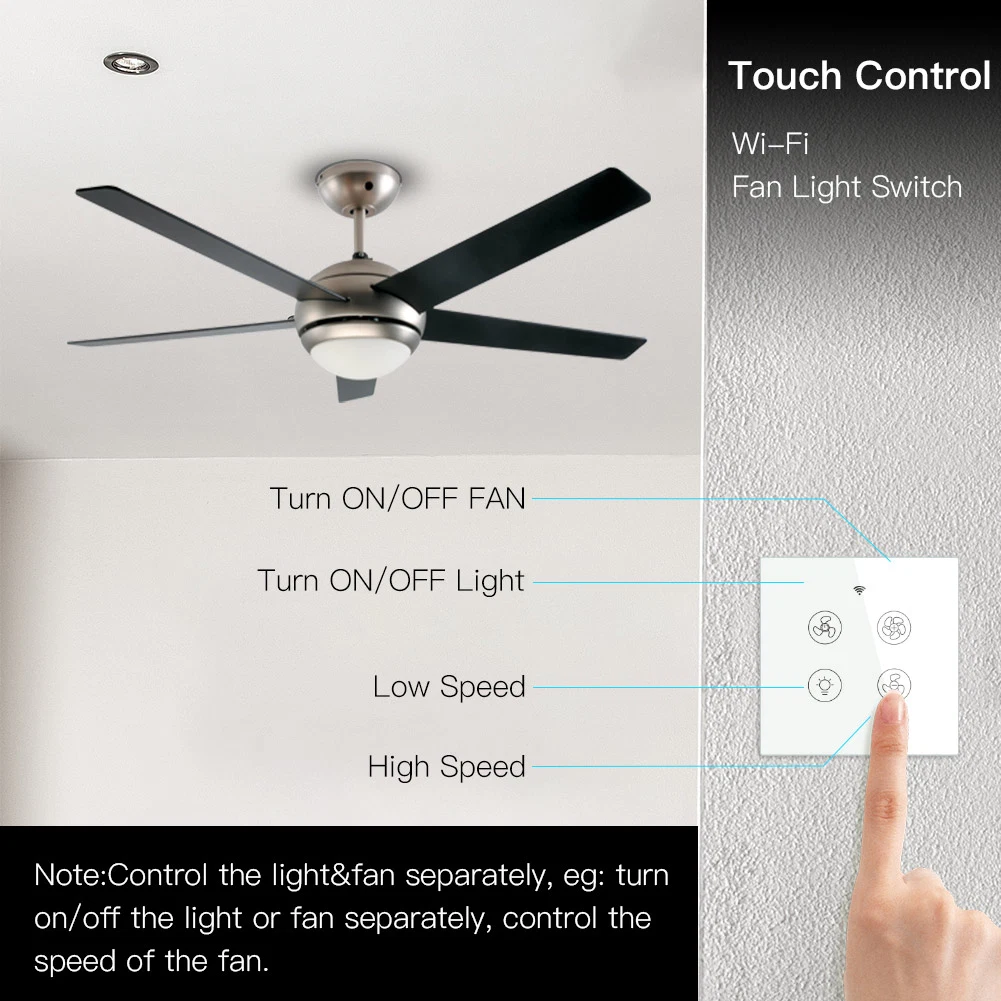 Tuya Smart Fan Light Switches Touch Wall Switches Alexa