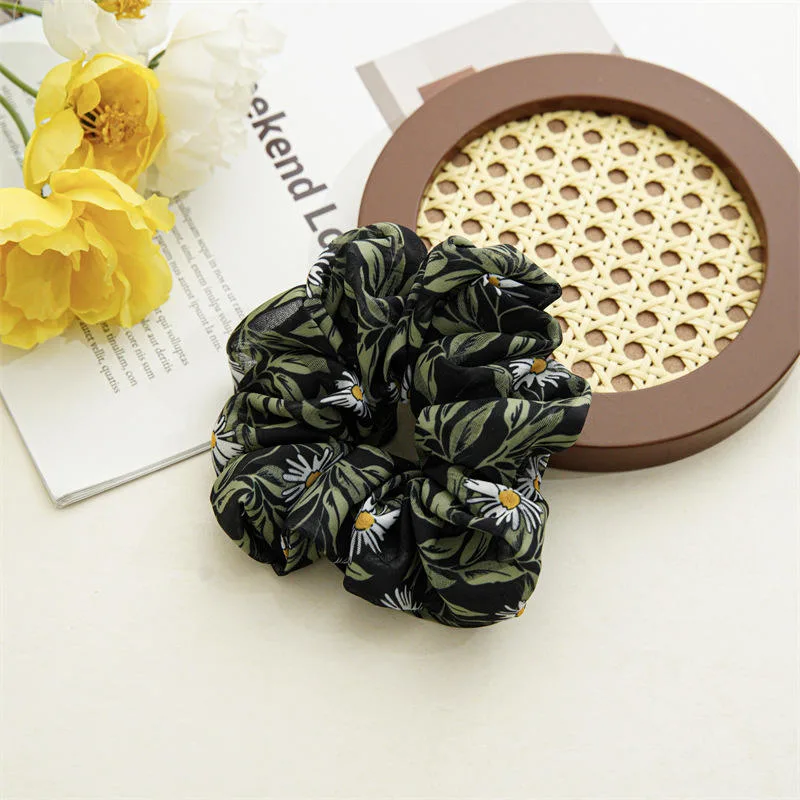 Korean New Style Fashion Girls Print Flower Big Scrunchies elegante Acessórios de cabelo para mulher com elástico de grandes dimensões