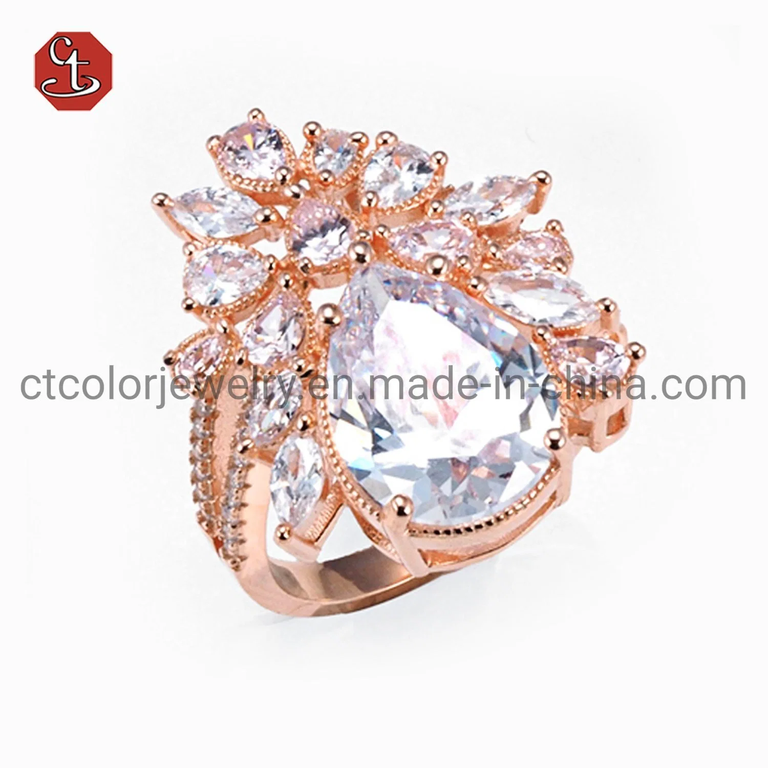 Bijuterias de luxo Gemstone rosa dourado Flower Silver Amethyst/Ruby Ring