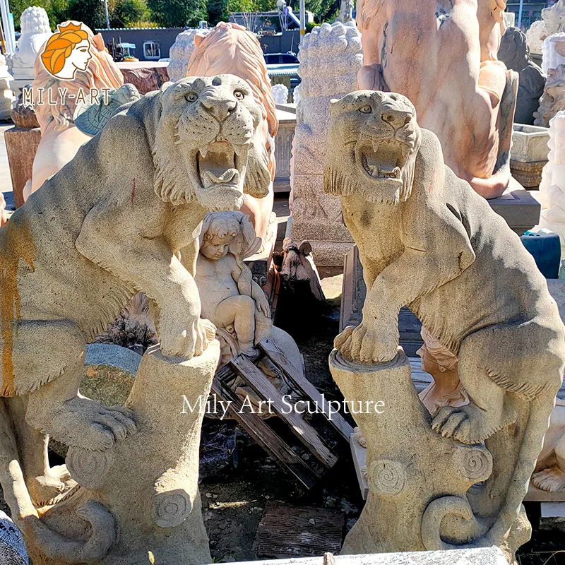 Tamaño de vida personalizado Negro mármol Tigre Estatua Piedra Jungla Pantera Escultura de leopardo para el parque