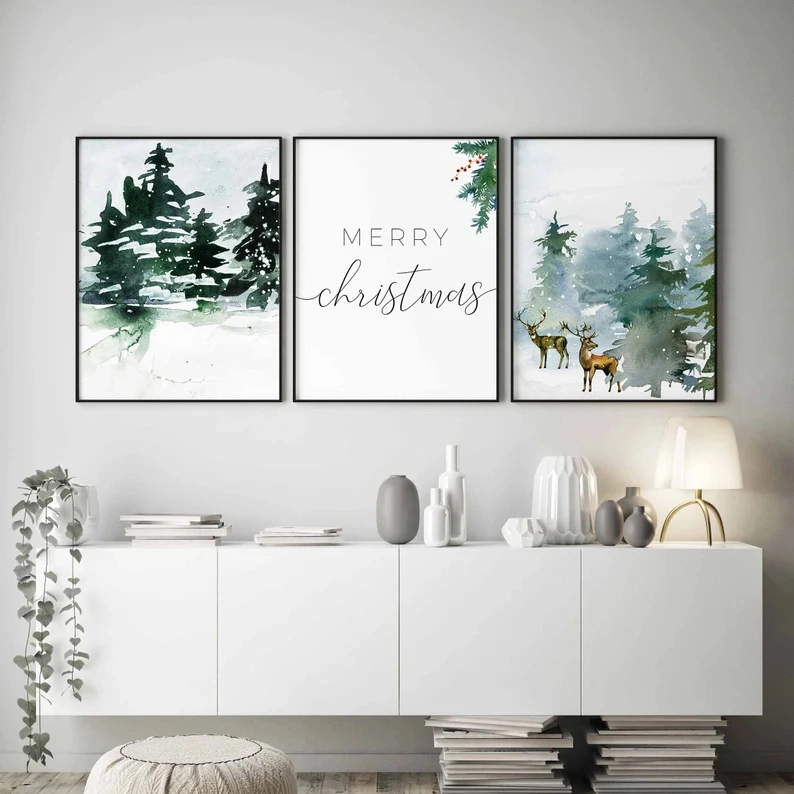 Mur de Noël de l'art, et de cadeaux de Noël ensemble imprimable, arbre de Noël d'impression, décoration d'hiver, décor de vacances