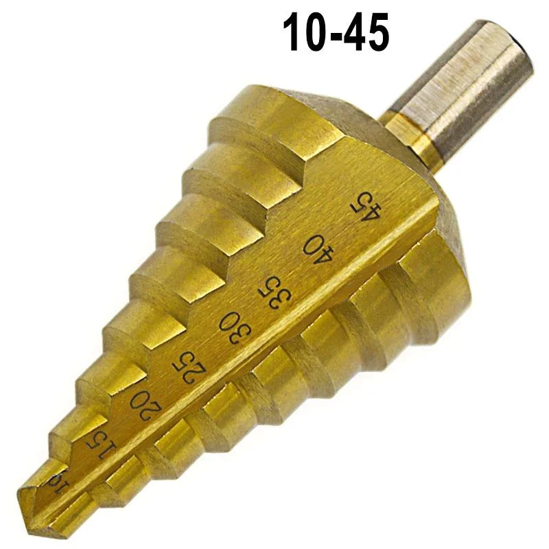 HSS 10/15/20/25/30/35/40/45mm Titanium Coating Step Drill Bit 8 Steps Straight Groove Metal Wood Cutting