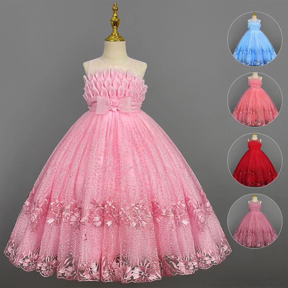 Elegante Princess Lace 10% de desconto Dress Kids Flower Embroidery Dresses 10 Vestidos de menina de ano 6 a 14 anos para festa 10% de desconto