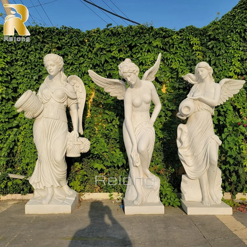 Hand Carving and Polishing Natural Marble Stone Angel Garden Sculpture