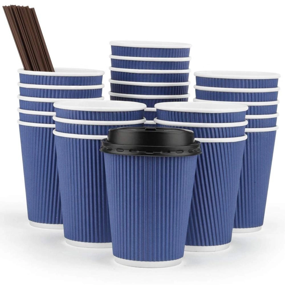 Custom Logo Printed Takeaway 12 Oz Midnight Blue Ripple Wall Paper Coffee Cup - 500 Count Box