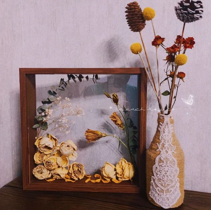 Comercio al por mayor de marco de fotos de madera hueca de arte de la flor de bastidor doble 3D Cuadro de acrílico transparente