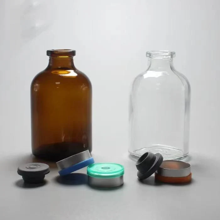 50ml 30ml Moulded Glass Bottle for Injection with Rubber Stoppers and Caps