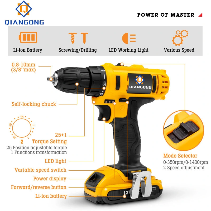 Poderoso 21V aparafusadora sem fio Kit com bateria recarregável