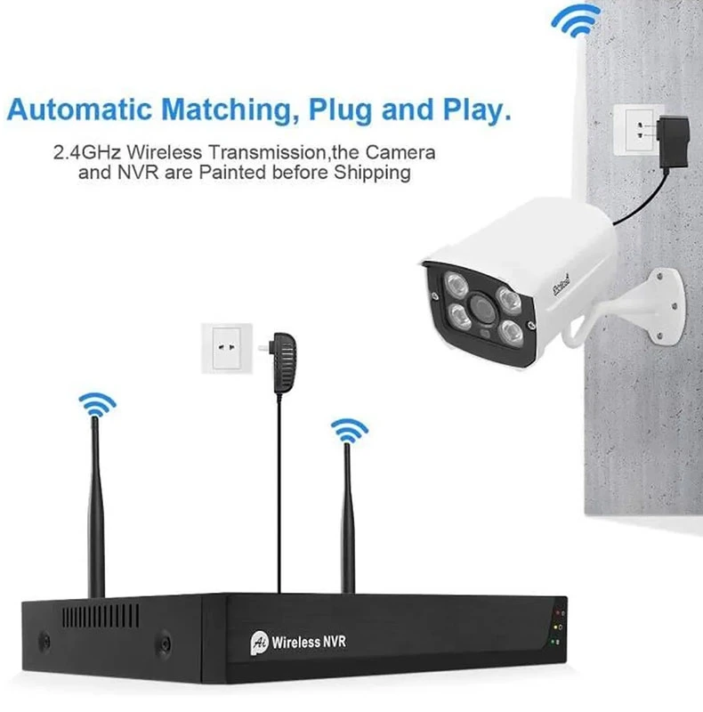 4ch 8CH WiFi IP Bullet Camera NVR Kit Seguridad doméstica AI Human Detection Wireless IP CCTV Camera Set