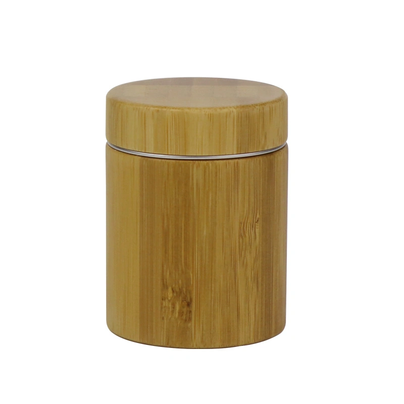 Free Sample Custom Logo Empty Bamboo Aluminum Canister, Metal Aluminium Wooden Jar Cans