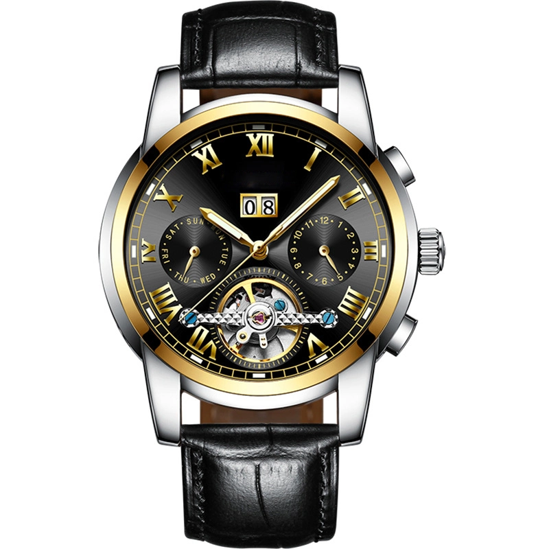 Custom Men Relojes mecánicos de lujo Acero inoxidable Tobion Tourbillon Winding Relojes automáticos