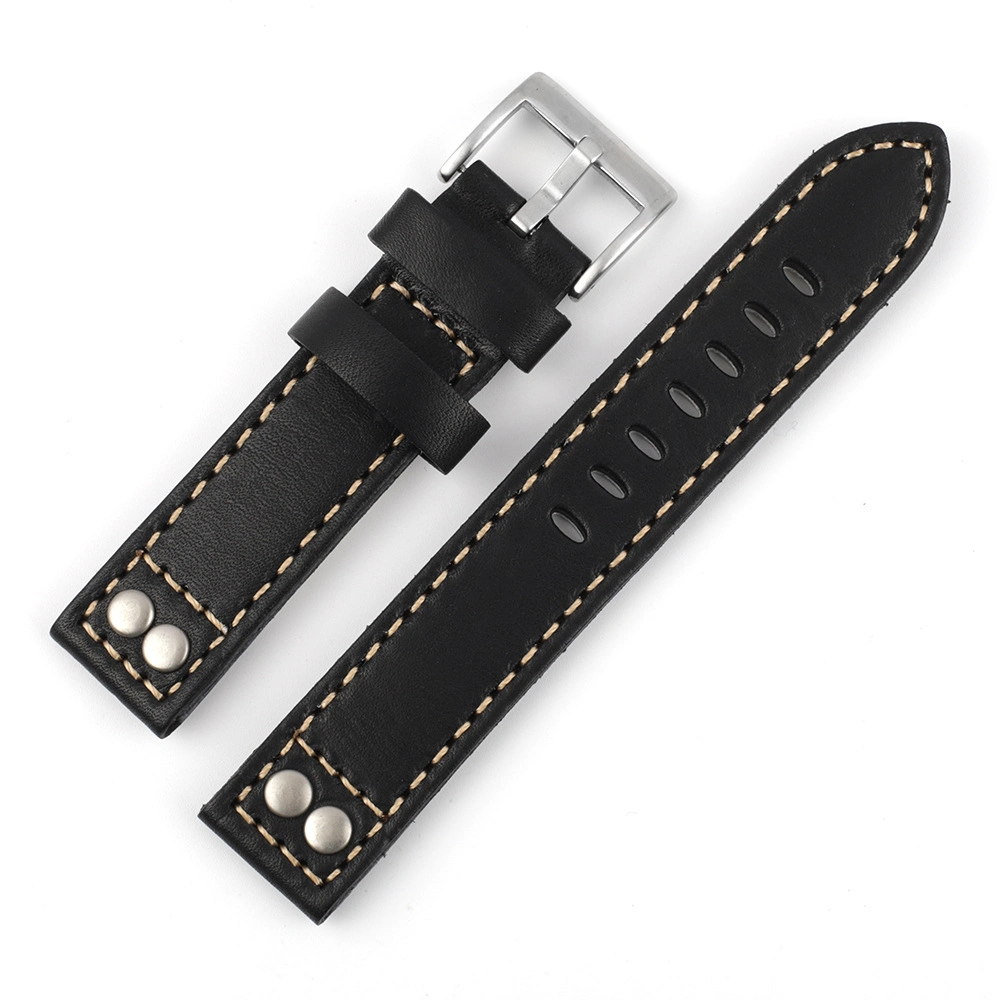 Factory Price Custom Design 20mm Leather Watch Bands Black Leather Watch Strap for Iwc