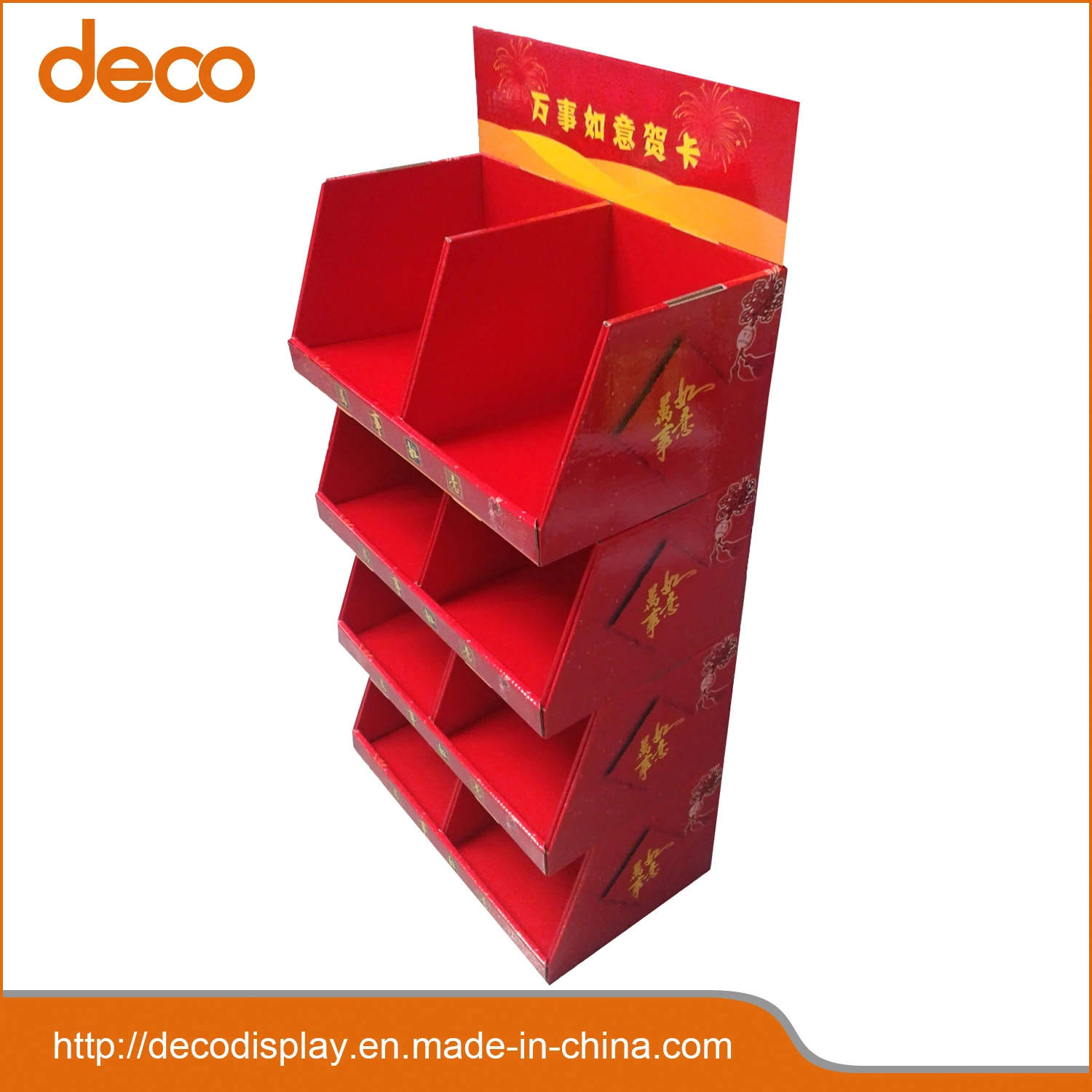 Corrugated Paper Display Red Greeting Card Stand for Retail