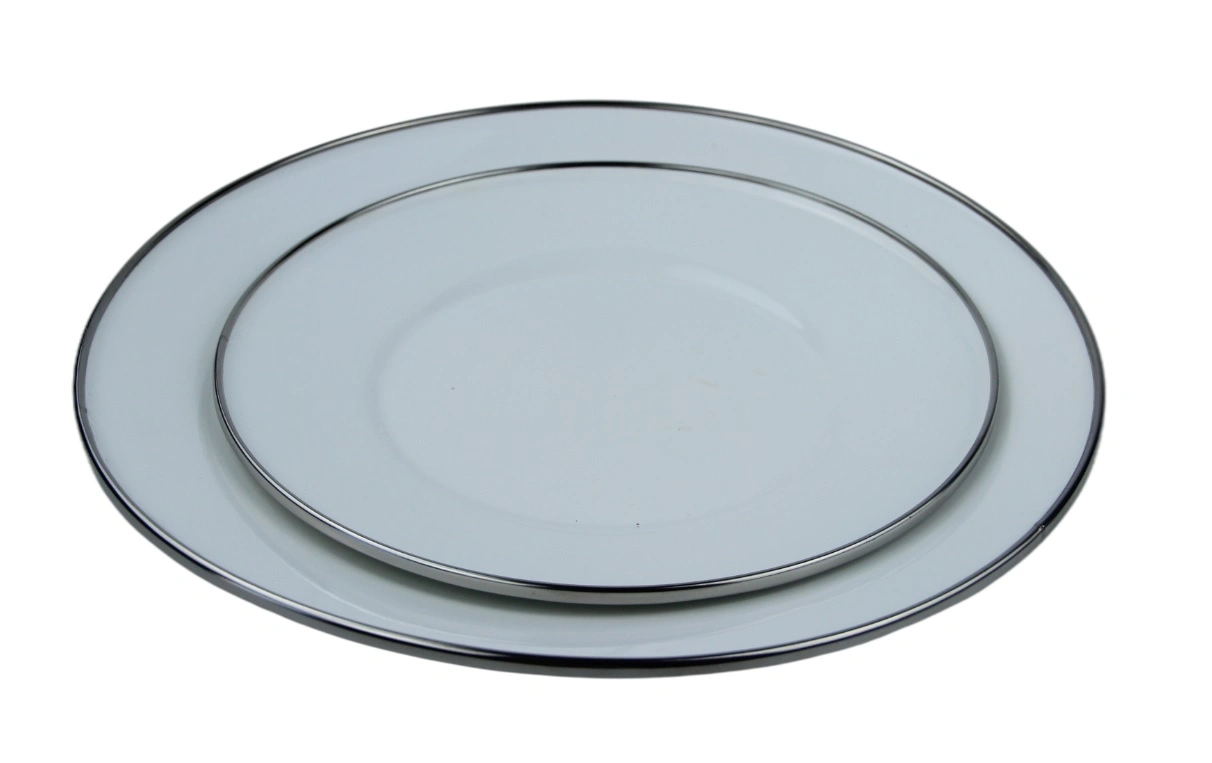 Fábrica al por mayor Unbreakable Tableware Conjuntos Metal esmalte Acero Plato platos Para plato de esmalte redondo de alimentos