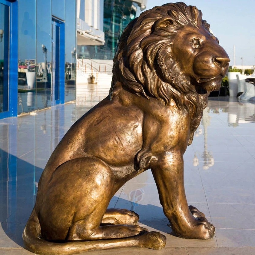 Ferocious Big Size Lion Statue Brass Lion Staring at Front Sculpture