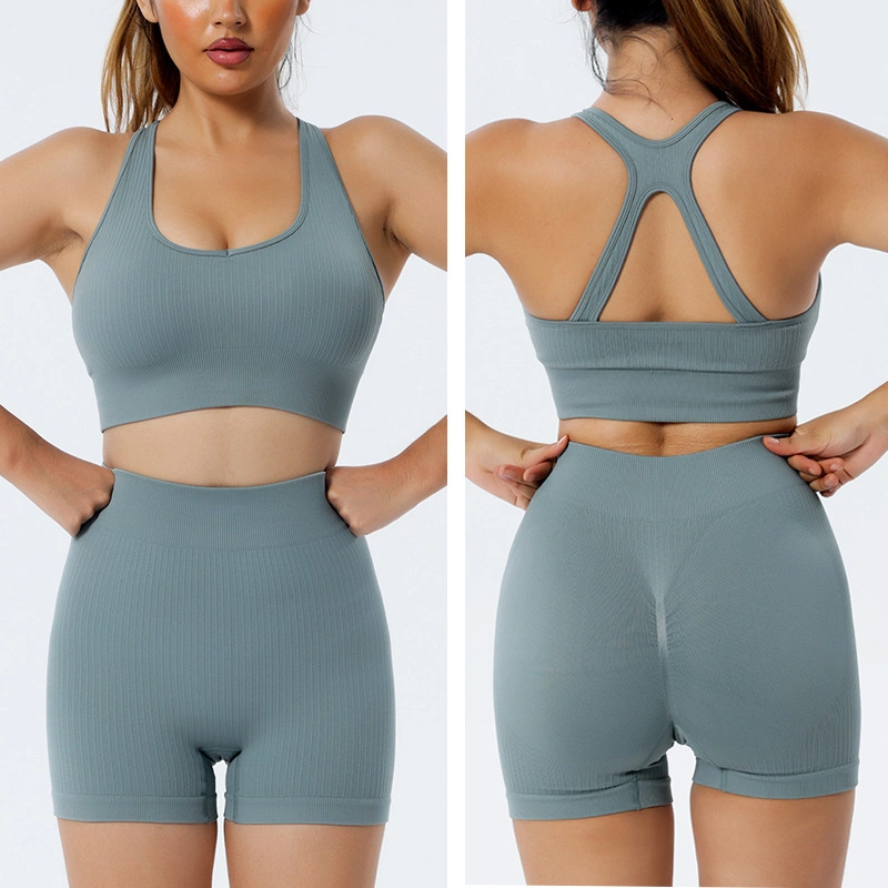 Atacado OEM/ODM Sutiãs Esportivos 6 Peças Leggings Zíper Roupas de Academia Esportivas Sem Costura Shorts Atléticos de Yoga para Malhar Conjunto de Roupas de Academia Roupas de Ginástica.