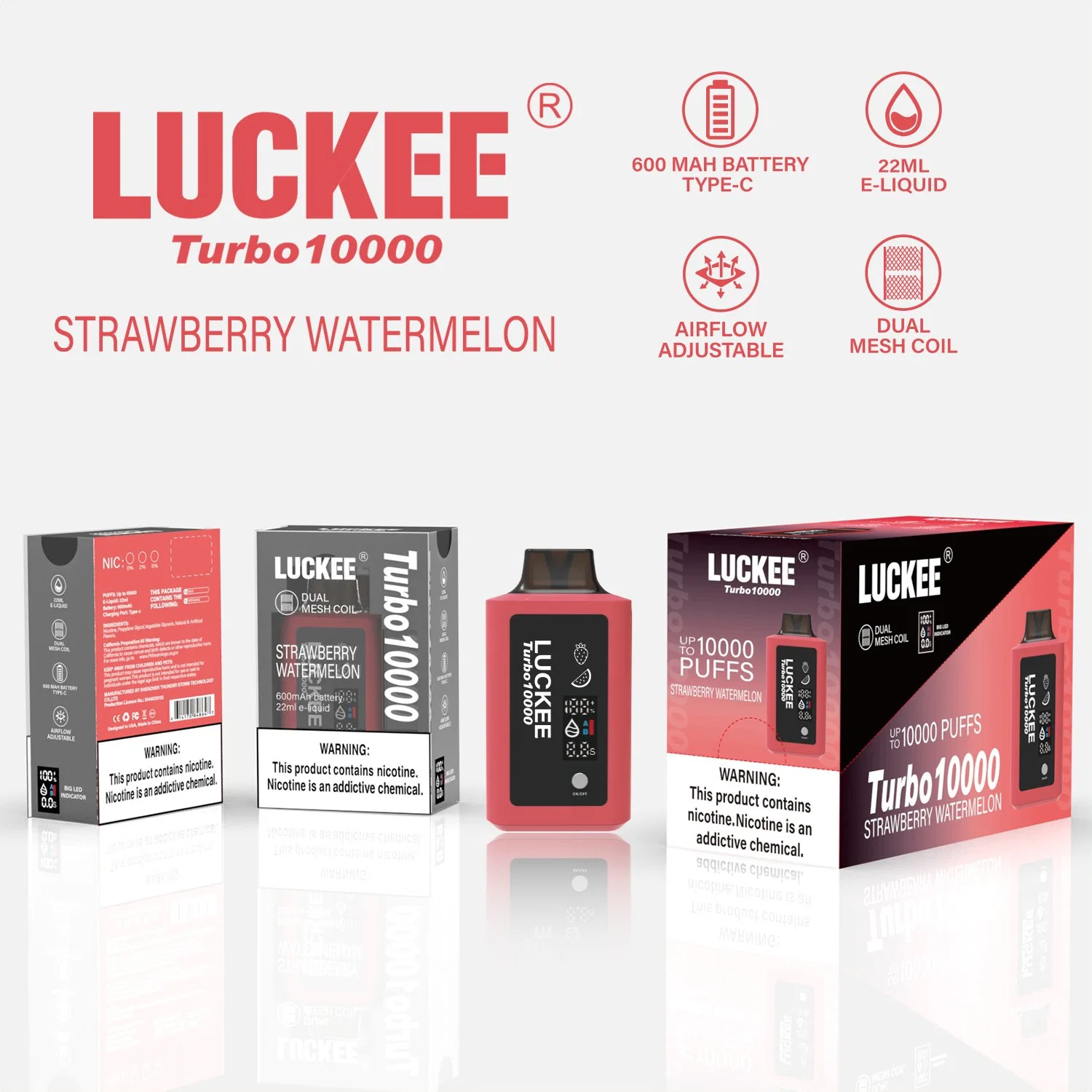 Luckee 10000 Puff Bar 25ml Double Bobine en Maille en Gros Je Vape Cigarette Électronique Alibaba Distributeurs de Puff E Cigarette Affichage Intelligent à Écran Vape Jetable Vide.