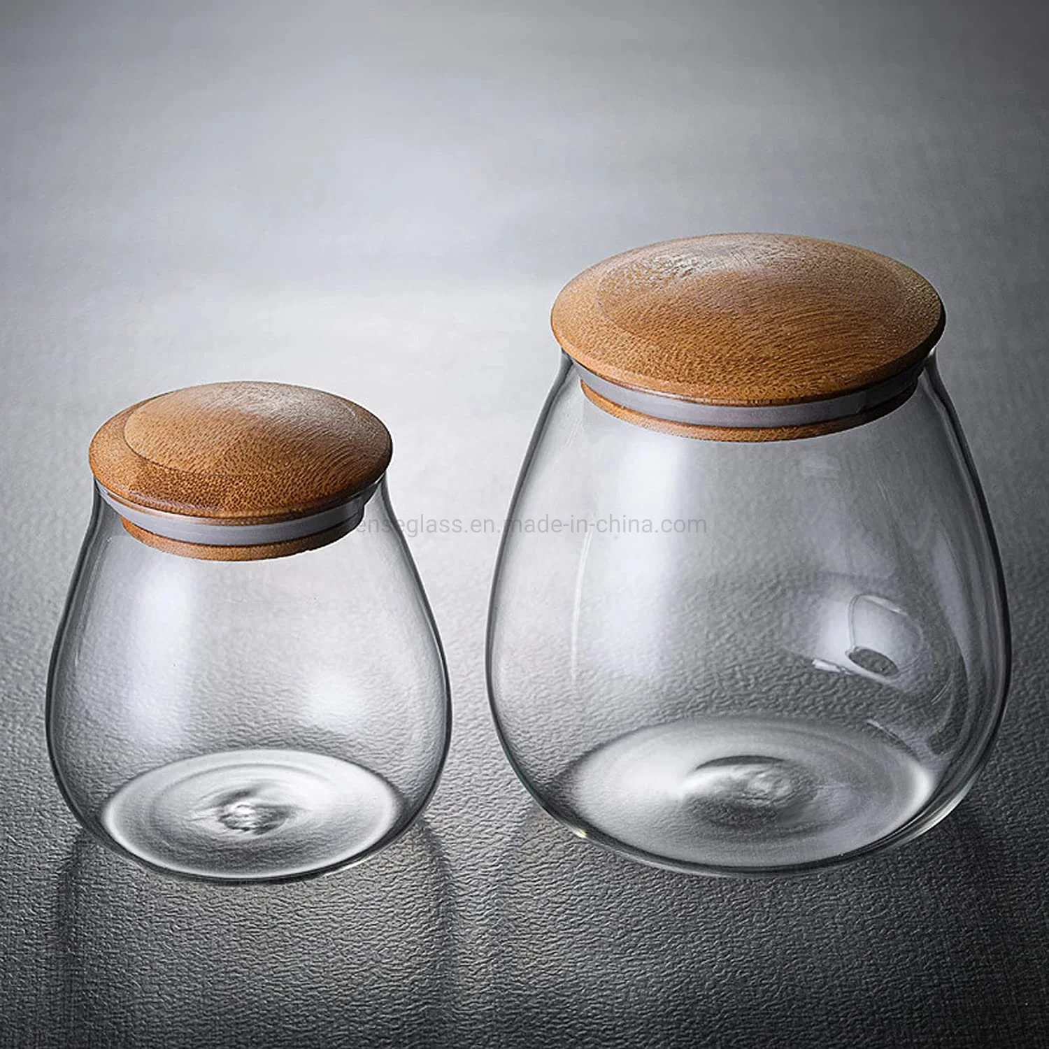 400 Ml/13 FL Oz Clear Cute Glass Storage Canister Holder with Airtight Bamboo Lid, Round Modern Decorative Small Container Jar for Coffee, Spice, Candy, Salt