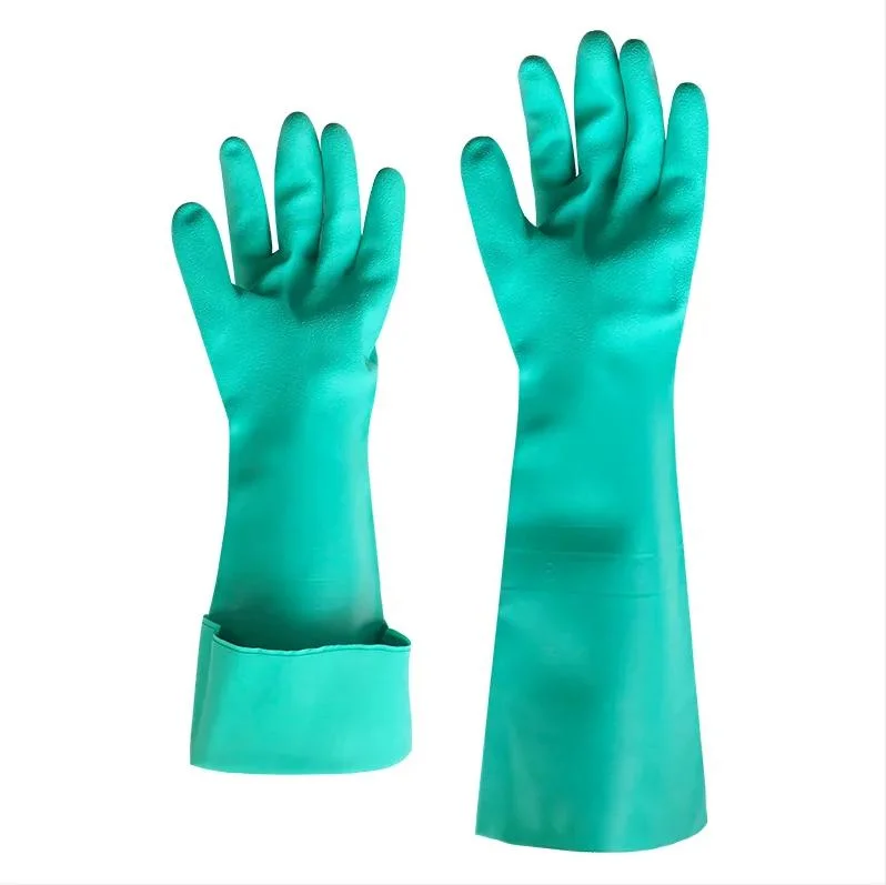 Oil Chemical Resistant Green Unlied Nitrile Industrial Gloves Safety Working Gloves