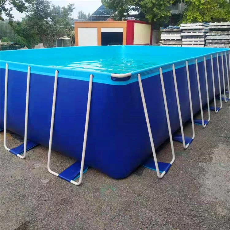 Grande piscine extérieure amovible en métal avec cadre rectangulaire pour Famille