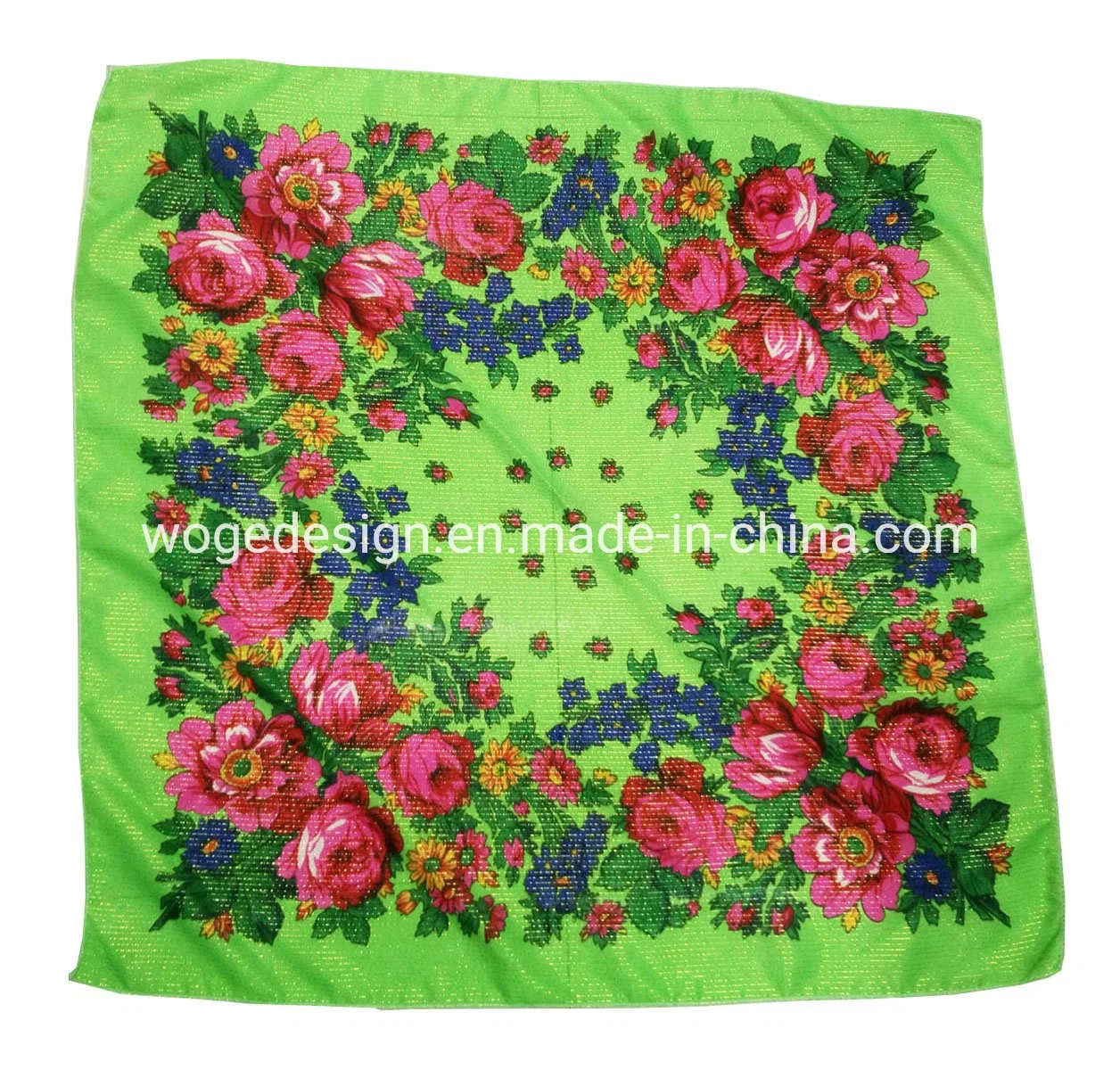 Fashion Manufacturers Bulk Sold Scarves Hijab Shawls Neckwears Floral Print Women Acrylic Square Gold Lurex Shimmer Russian Scarf