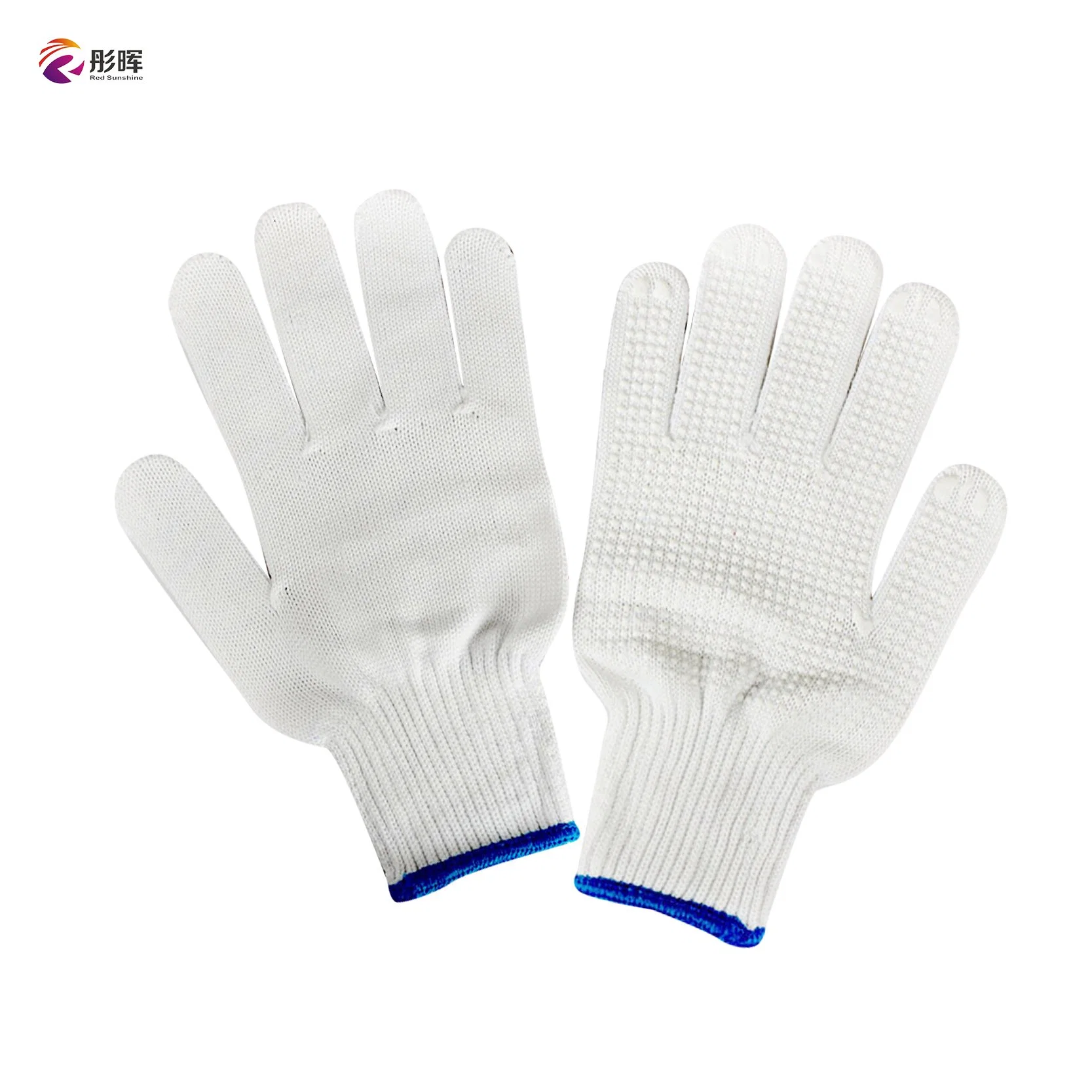 Wholesale White 7 Needle Point Plastic Glue Gloves Wear-Resistant Anti-Slip PVC Dotted Cotton Yarn Labor Protection Work Gloves