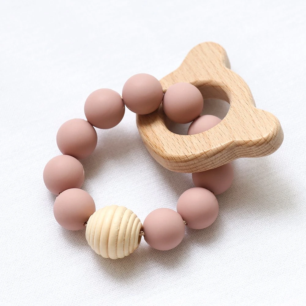 Wholesale/Supplier Baby Teether Circle Pacifier Ring Dummy Wooden Silicone Teething Toy Ring for Infant