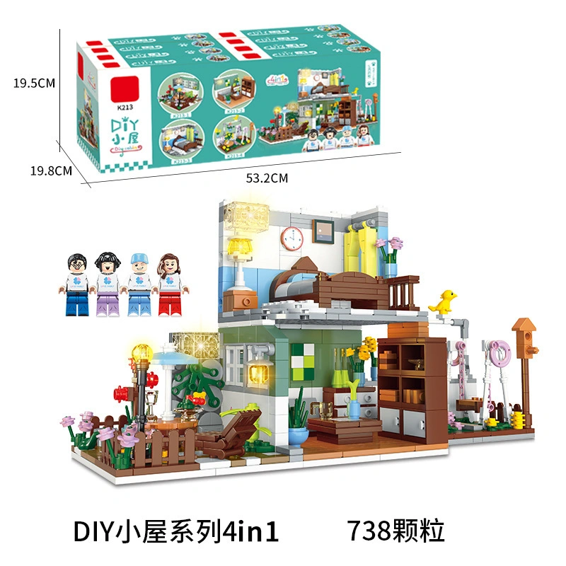 4 in 1 DIY Cabin Kitchen Bedroom Building Blocks Toy