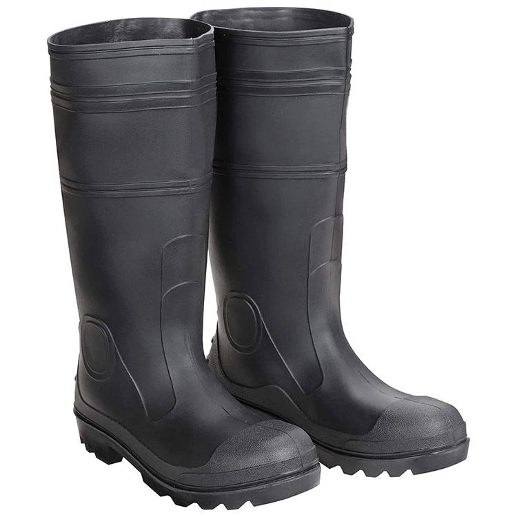 Mayoristas Custom Black PVC Gumboots para hombre Construcción Protección de trabajo Seguridad Botas de lluvia largas de moda