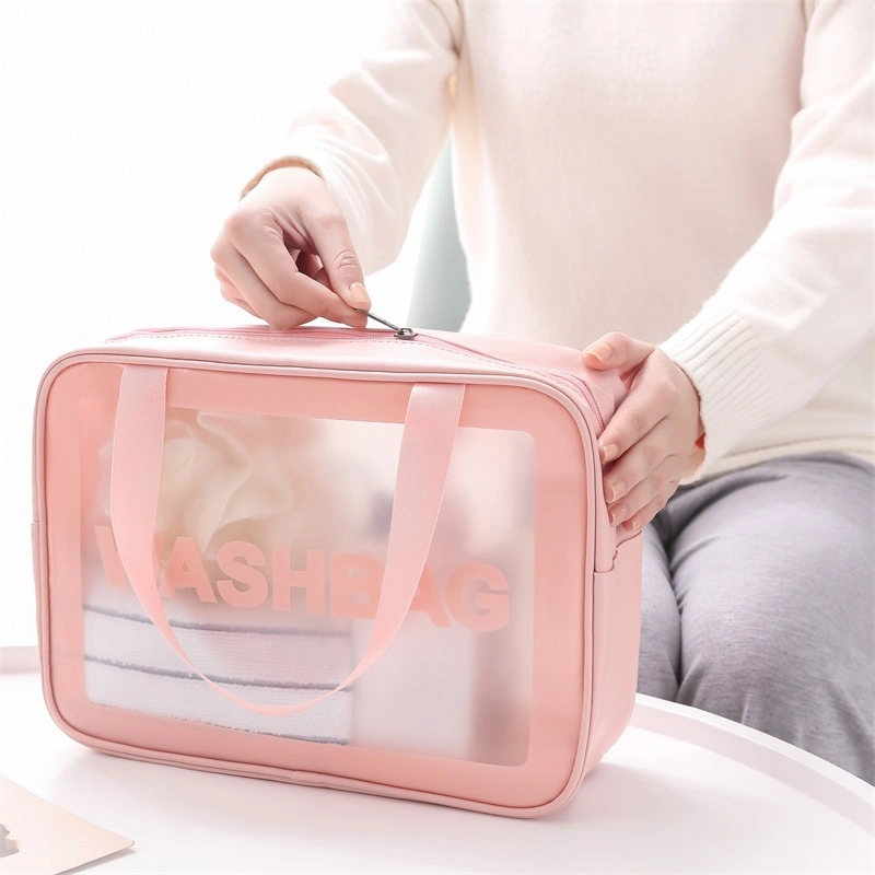 Custom Waterproof Travel Makeup Bag Transparent TPU Zip Pouch Kit Vanity Beauty Bag Clear Cosmetic Wash Bag with Custom Logo