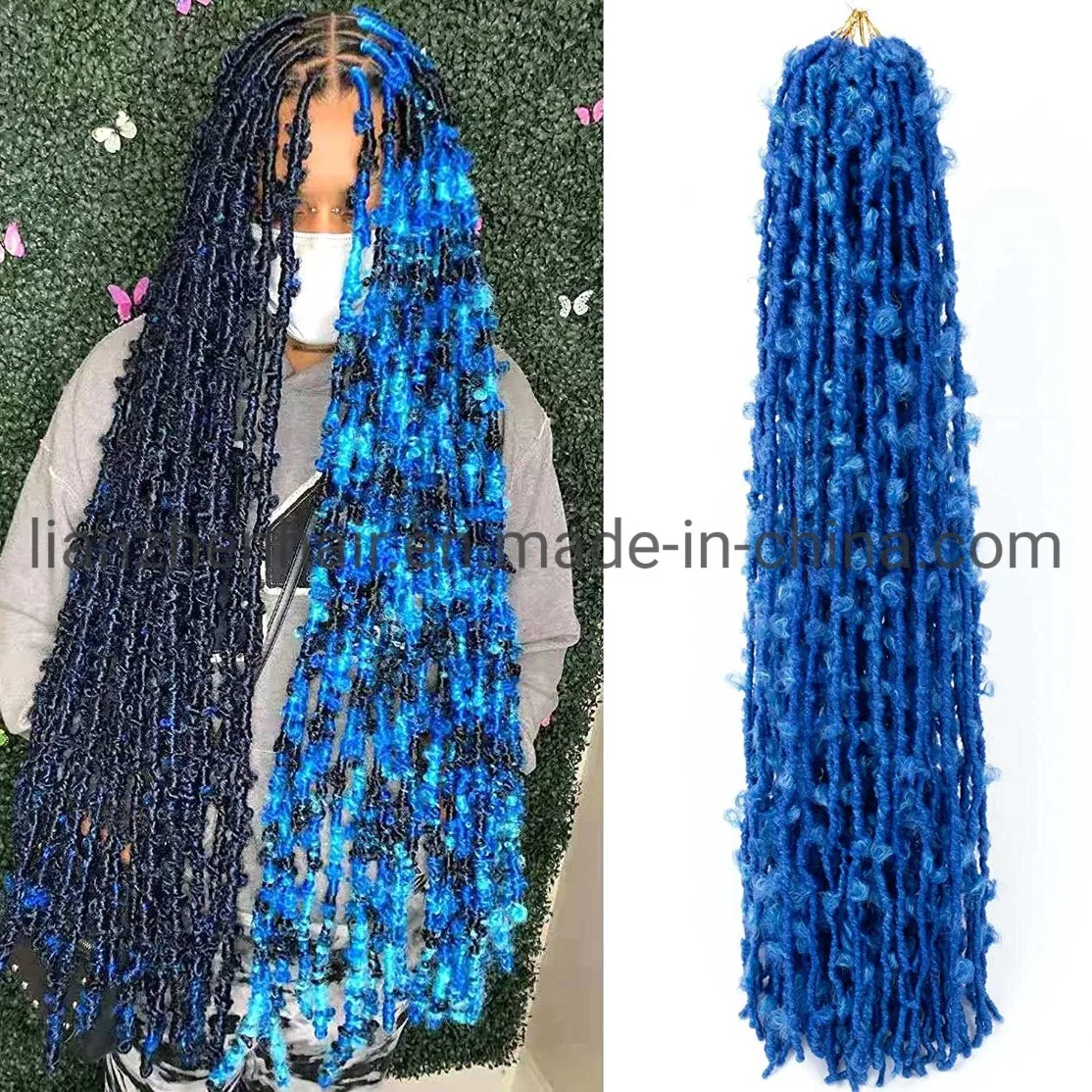 Butterfly Locs Synthetic Crochet Hair 36 Inch Pre Looped Blue Crochet Butterfly Locs Hair