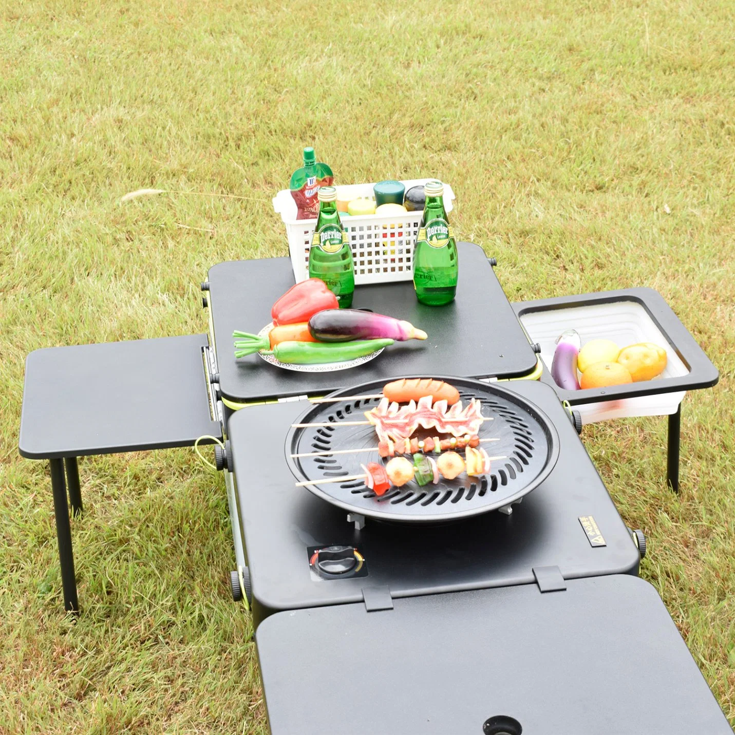 Multifunctional Outdoor Camping Barbecue Iron Grill Table Folding Dining Table