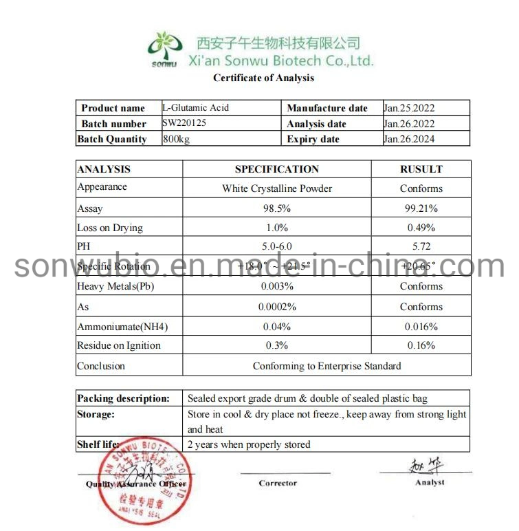 Sonwu Supply CAS 56-86-0 Amino Acid L-Glutamic Acid Powder